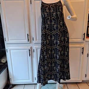 Black Friday Black and Gold Egyptian Cats Maxi Dress With Pockets